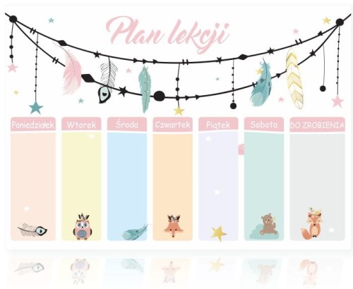 Magnetyczny plan lekcji dla dzieci, Boho, PLA043 - NaklejkiOzdobne.pl