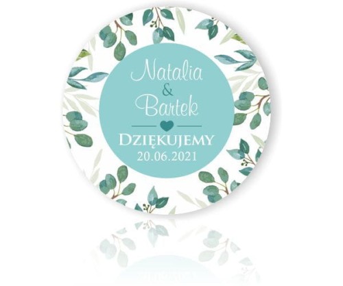 Magnes,  Podziękowania dla gości, turkusowy magnes, zielone liście