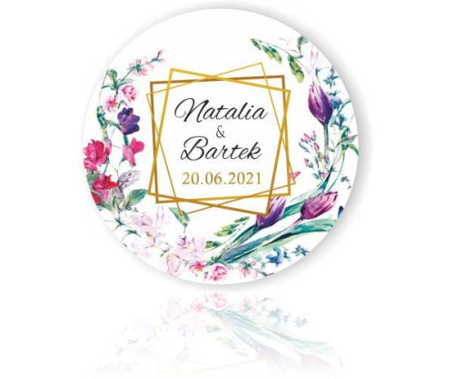 Magnes,  Podziękowania dla gości, fioletowe i różowe kwiaty,  złota ramka