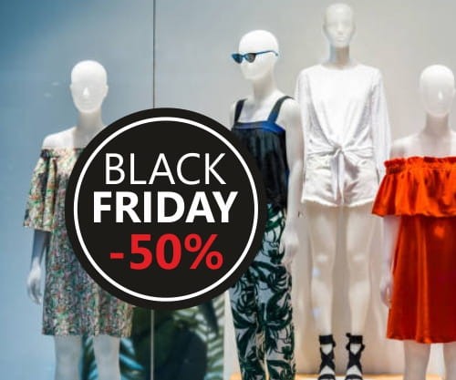 Naklejka BLACK FRIDAY na witrynę, szybę, wyprzedaż -50%