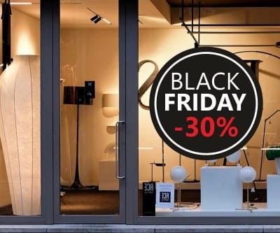 Naklejka BLACK FRIDAY na witrynę, szybę, wyprzedaż -30%