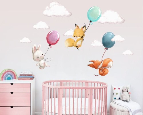 Króliczki Balony Zwierzęta z balonami Naklejki na ścianę