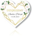 Magnes serce, Podziękowania dla gości, Białe róże, kwiaty , złota ramka