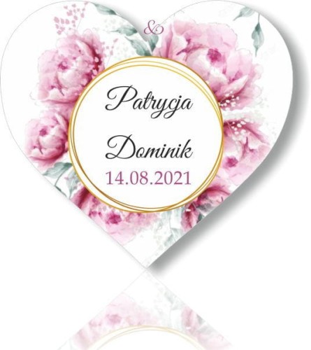Magnes serce, Podziękowania dla gości, różowe kwiaty, akwarelowe róże