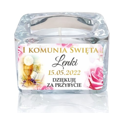 5 szt. Szklany świecznik z naklejką, Świeczka, Komunia