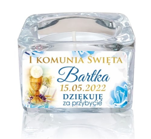5 szt. Szklany świecznik z naklejką, Niebieski, Świeczka, Komunia