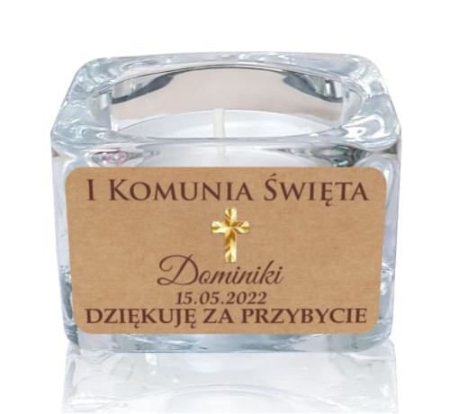 5 szt. Szklany świecznik z naklejką, Eko, Kraft , Świeczka, Komunia