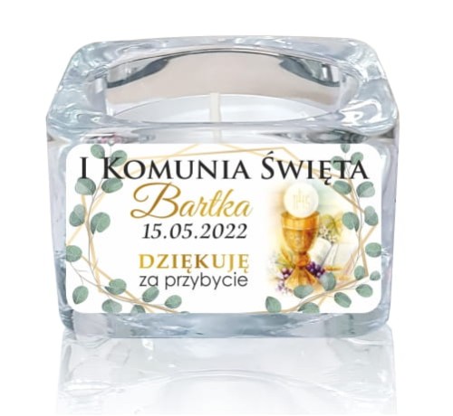 5 szt. Szklany świecznik z naklejką, Świeczka, Komunia