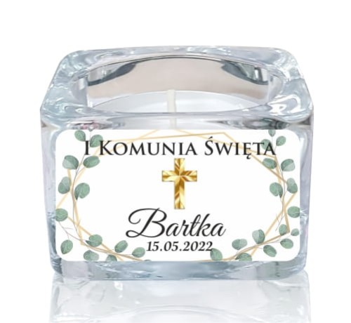 5 szt. Szklany świecznik z naklejką, Świeczka, Komunia