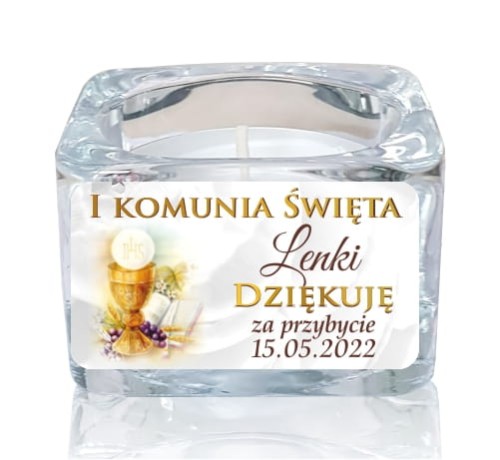 5 szt. Szklany świecznik z naklejką, Świeczka, Komunia podziękowanie dla gości świecznik z dedykacją