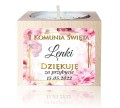 Drewniany świecznik z naklejką, Świeczka, Komunia, Podziękowanie dla gości