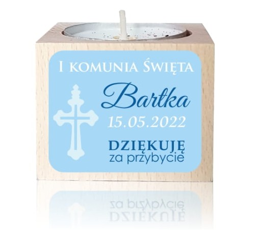 Świeczka z naklejką, Świecznik, Komunia, Podziękowanie dla gości