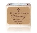 Drewniany świecznik, naklejka,  Eko, Kraft, Świeczka, Komunia, Podziękowanie dla gości