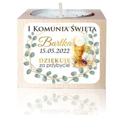 Drewniany świecznik naklejka, Świeczka, Komunia, Podziękowanie dla gości