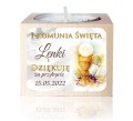Drewniany świecznik naklejka, Świeczka, Komunia, Podziękowanie dla gości