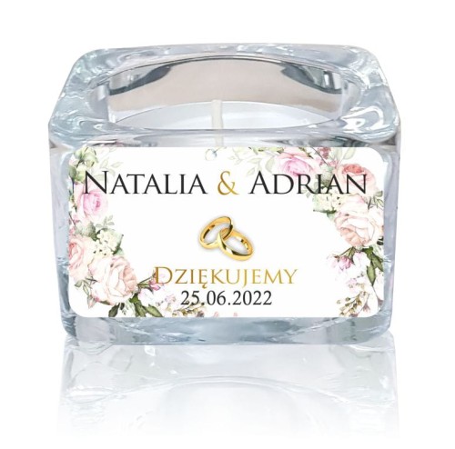 Zestaw 5 szt., Świecznik szklany, Kwiatki, Podziękowanie dla gości, ŚLUB