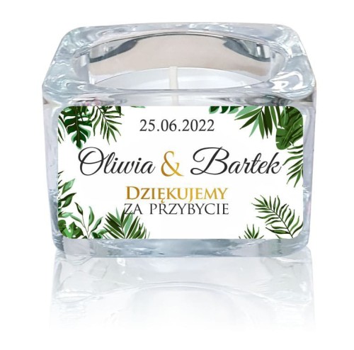 Zestaw 5 szt., Świecznik szklany, Tropikalne kwiaty, Monstera, Podziękowanie dla gości, ŚLUB