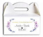 Pudełko na ciasto, Podziękowania dla gości, Fioletowe kwiaty ze złotą ramką CIAS505 