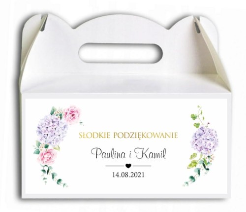 Pudełko na ciasto, Podziękowania dla gości,kwiaty bzu, fioletowy bez, Róże KOL510