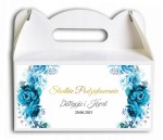 Pudełko na ciasto, Podziękowania dla gości, Wianek z niebieskich kwiatów, niebieskie róże CIAS512