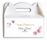 Pudełko na ciasto, Podziękowania dla gości,białe i różowe kwiaty, róże, złota ramka CIAS514