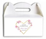 Pudełko na ciasto, Podziękowania dla gości,różowe frezje, kwiaty, złota ramka CIAS615