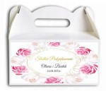 Pudełko na ciasto, Podziękowania dla gości, białe i różowe kwiaty, róże CIA523