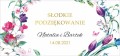 Pudełko na ciasto, Podziękowania dla gości,fioletowe i różowe kwiaty, złota ramka CIA526