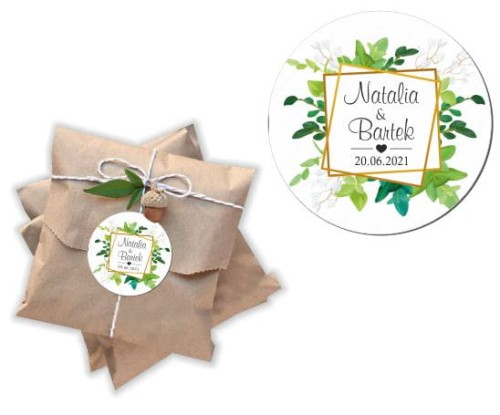 Naklejki personalizowne 50 szt. 4x4cm, Kwiaty, Podziękowania dla gości