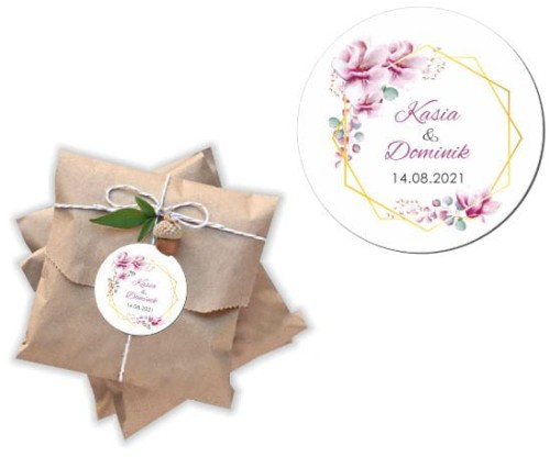 Naklejki personalizowne 50 szt. 4x4cm, Liliowe kwiatki