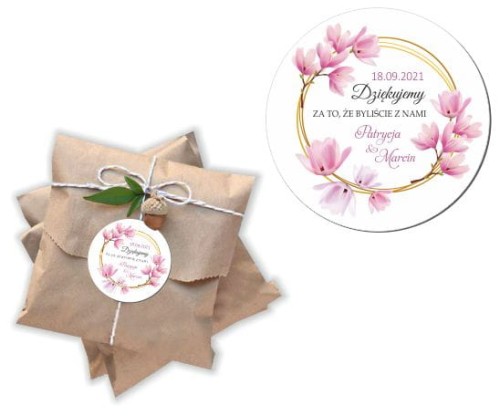 Naklejki personalizowne 50 szt. 4x4cm, Pastelowe różowe kwiaty