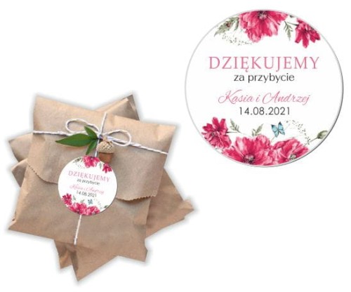 Naklejki personalizowne 50 szt. 4x4cm, Czerwone maki