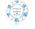 Naklejki personalizowne 50 szt. 4x4cm, Białe i niebieskie róże, Podziękowania dla gości