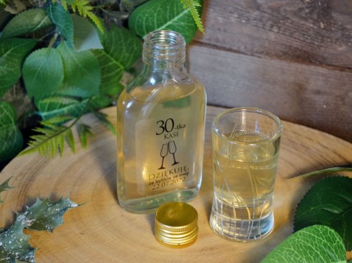 Jubileusz urodziny podziękowanie Butelka 100ml z naklejką przeźroczystą