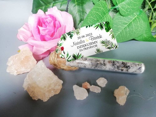 Probówka z solą do kąpieli, zawieszka Tropikalne liście, Monstera, podziękowanie