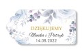 Bilecik, zawieszka, winietka w pastelowe, niebieskie kwiaty z imieniem i datą ślubu