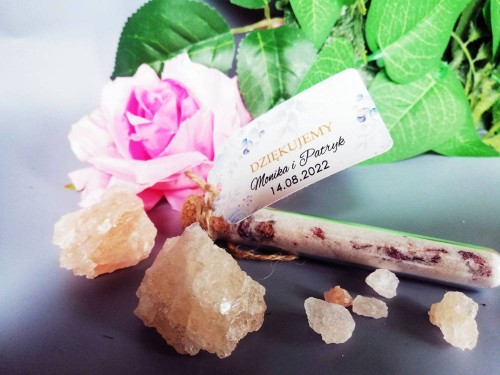 Fiolka jako podziękowanie dla gości weselnych, sole kąpielowe