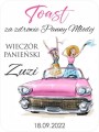 Etykieta na wieczór panieński, dziewczyna z balonami, toast za zdrowie panny młodej