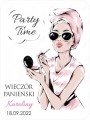 Etykieta na wieczór panieński, malująca się dziewczyna, Party Time