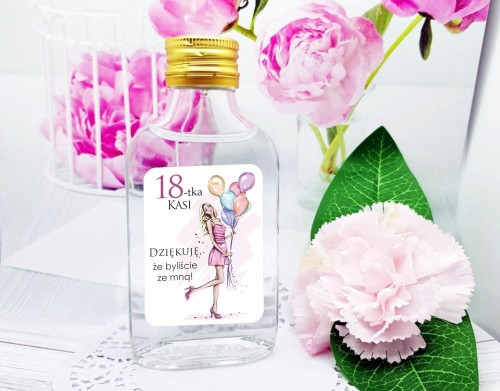 Butelka 100ml z naklejką na osiemnastkę, urodziny z podziękowaniem