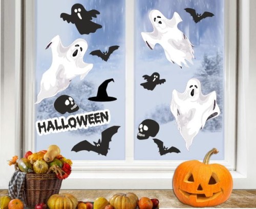 Naklejki na Halloween, Duchy, Dekoracje na okno, WIELORAZOWE naklejki