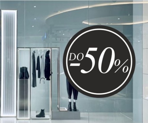 Naklejka" Do- 50%" na witrynę, szybę, Czarna naklejka rabat