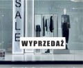 Biała naklejka "WYPRZEDAŻ" na witrynę, szybę
