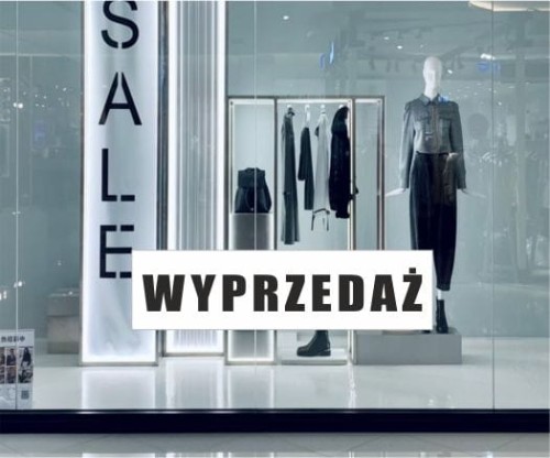 Biała naklejka "WYPRZEDAŻ" na witrynę, szybę