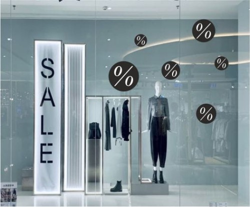 Czarne naklejki "%" na witrynę, szybę, 6 szt., Rabat