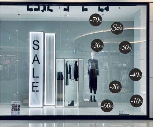 Naklejki rabatowe na witrynę, szybę, 8 szt., Rabaty, -50%
