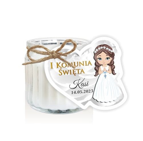 Świeczka zapachowa, upominek dla gości na Komunię, Dziewczynka