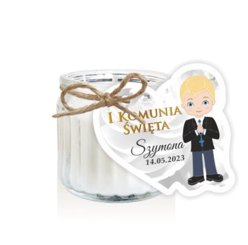 Świeca - podziękowanie dla gości na Pierwszą Komunię, chłopiec