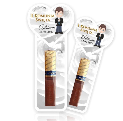 Czekoladki MERCI, podziękowanie komunijne z chłopcem