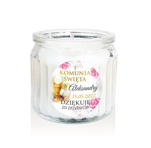 Świeczka zapachowa z Hostią, podziękowanie dla gości na Komunię